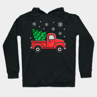 Vintage Pickup Truck with Christmas Tree and Snowflakes Hoodie