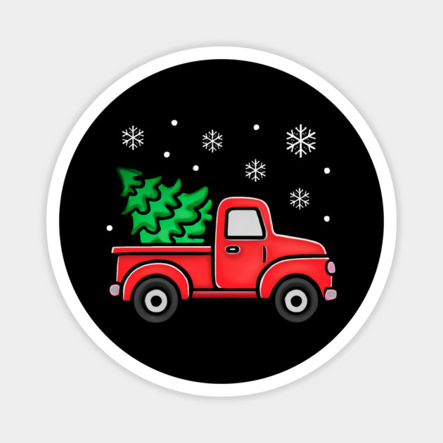 Vintage Pickup Truck with Christmas Tree and Snowflakes Magnet by Creatifly Graphic Tees