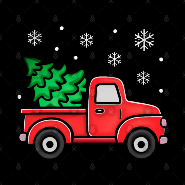Vintage Pickup Truck with Christmas Tree and Snowflakes by Creatifly Graphic Tees