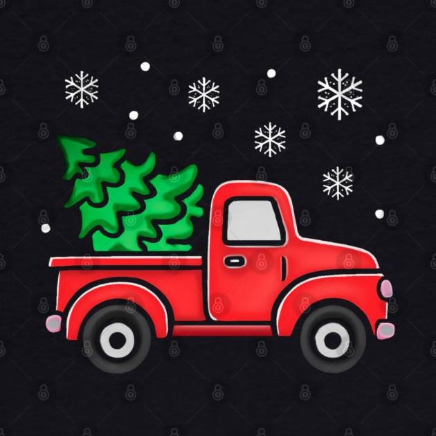 Vintage Pickup Truck with Christmas Tree and Snowflakes by Creatifly Graphic Tees