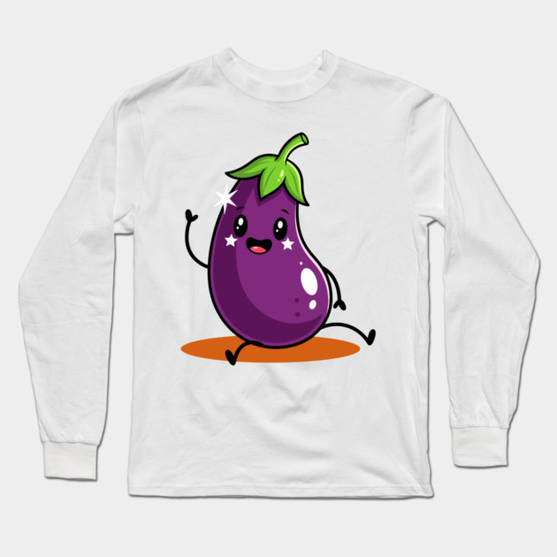 Kawaii Eggplant Long Sleeve T-Shirt by enrynz