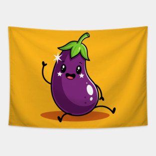 Kawaii Eggplant Tapestry