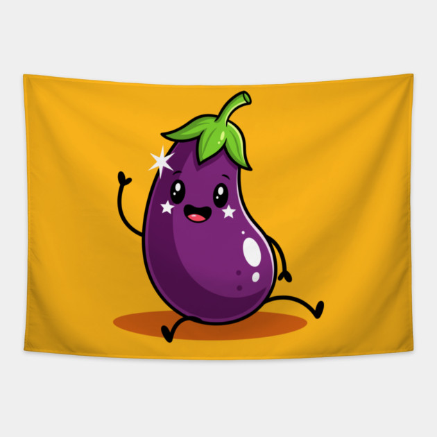 Kawaii Eggplant Tapestry by enrynz