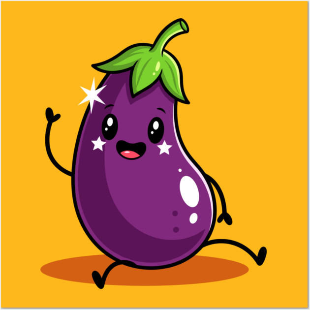 Kawaii Eggplant Wall Art by enrynz