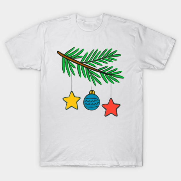 Festive Pine Branch with Colorful Ornaments T-Shirt by Creatifly Graphic Tees