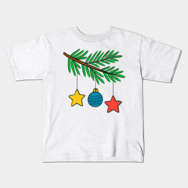 Festive Pine Branch with Colorful Ornaments Kids T-Shirt by Creatifly Graphic Tees