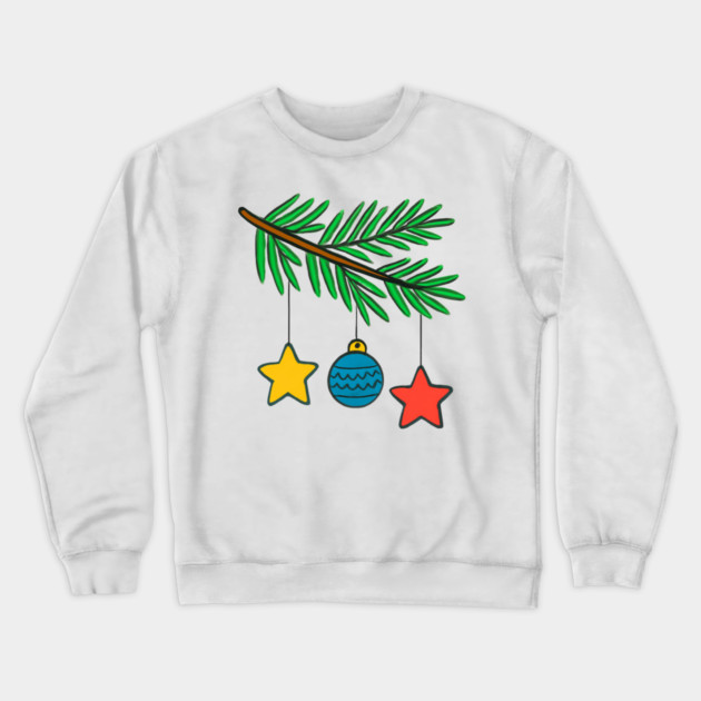 Festive Pine Branch with Colorful Ornaments Crewneck Sweatshirt by Creatifly Graphic Tees