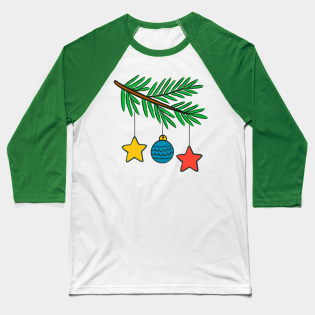 Festive Pine Branch with Colorful Ornaments Baseball T-Shirt by Creatifly Graphic Tees