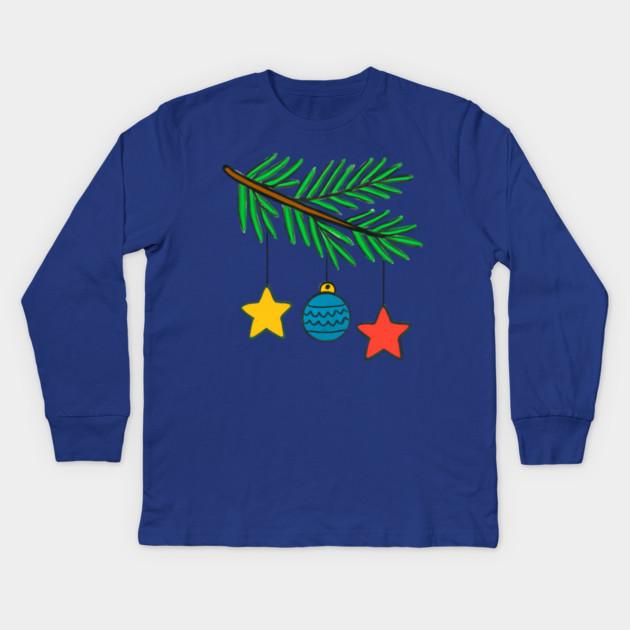 Festive Pine Branch with Colorful Ornaments Kids Long Sleeve T-Shirt by Creatifly Graphic Tees