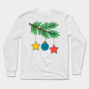 Festive Pine Branch with Colorful Ornaments Long Sleeve T-Shirt