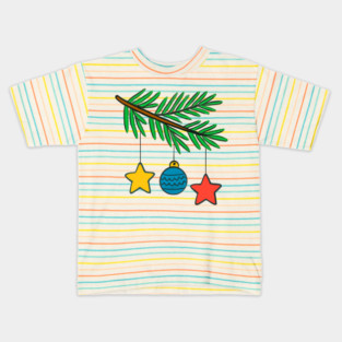 Festive Pine Branch with Colorful Ornaments Kids T-Shirt