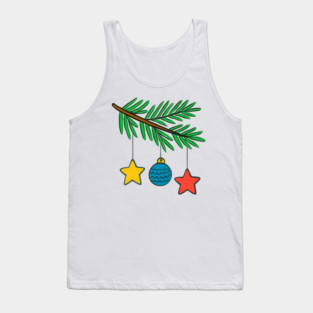 Festive Pine Branch with Colorful Ornaments Tank Top