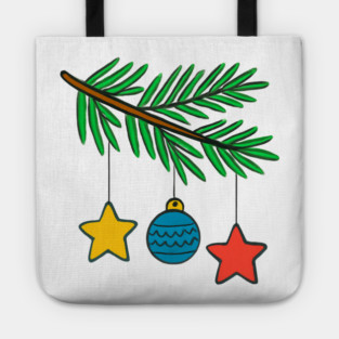 Festive Pine Branch with Colorful Ornaments Tote