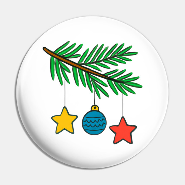 Festive Pine Branch with Colorful Ornaments Pin by Creatifly Graphic Tees
