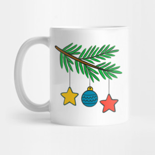 Festive Pine Branch with Colorful Ornaments Mug
