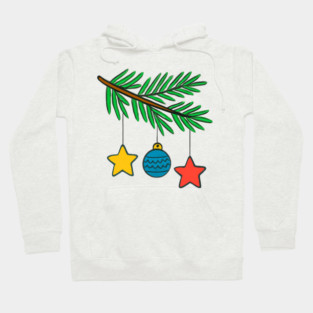 Festive Pine Branch with Colorful Ornaments Hoodie