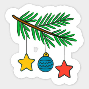 Festive Pine Branch with Colorful Ornaments Sticker