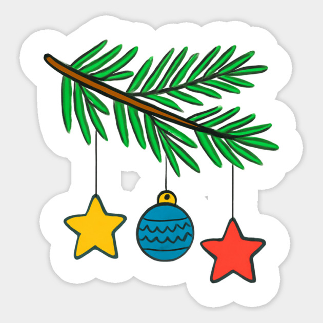 Festive Pine Branch with Colorful Ornaments Magnet by Creatifly Graphic Tees