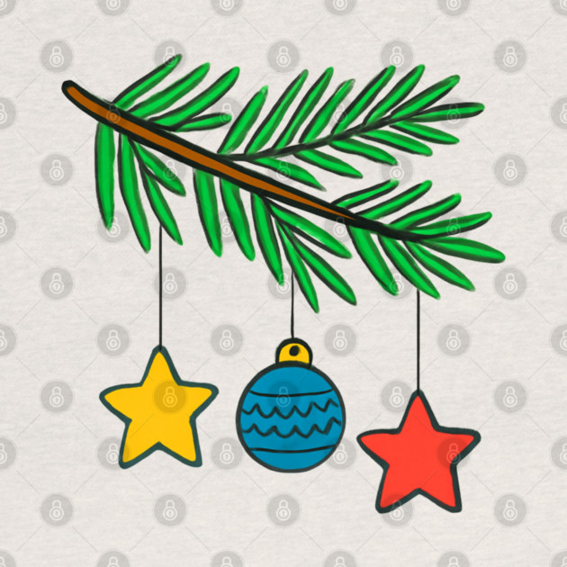 Festive Pine Branch with Colorful Ornaments by Creatifly Graphic Tees