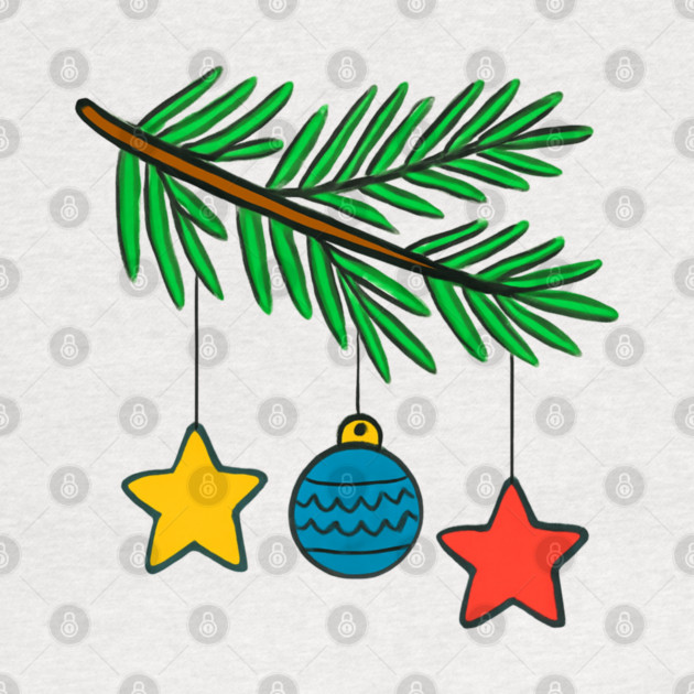 Festive Pine Branch with Colorful Ornaments by Creatifly Graphic Tees