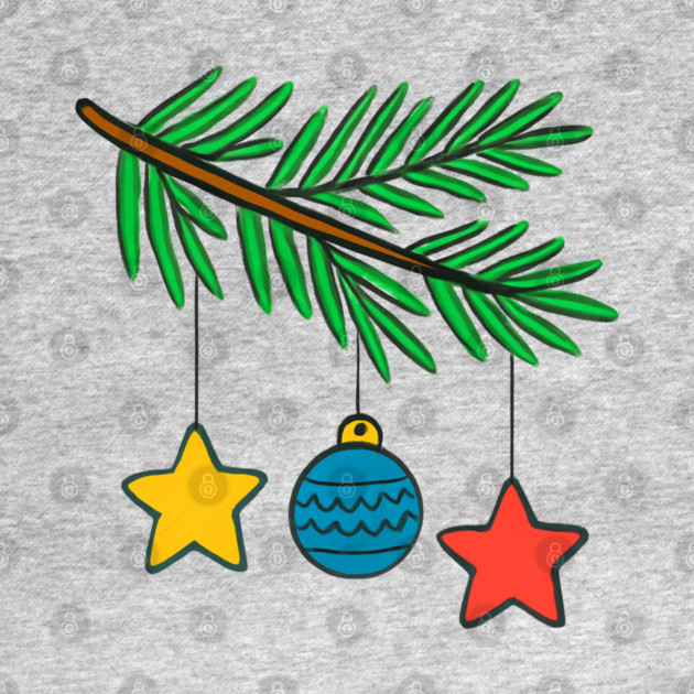 Festive Pine Branch with Colorful Ornaments by Creatifly Graphic Tees