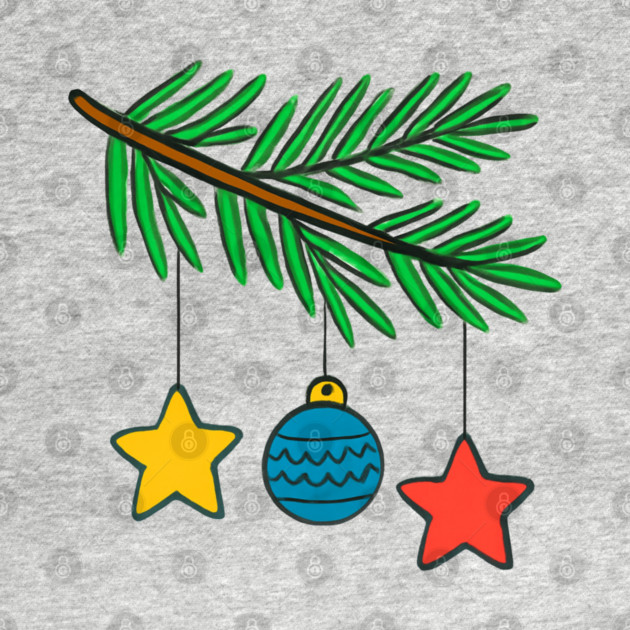 Festive Pine Branch with Colorful Ornaments by Creatifly Graphic Tees