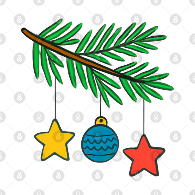 Festive Pine Branch with Colorful Ornaments by Creatifly Graphic Tees