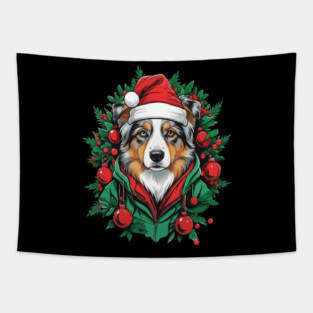 Christmas Australian Shepherd - Festive Aussie Dog Tapestry