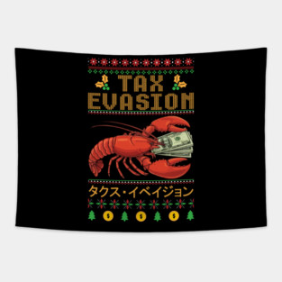 Funny Tax Evasion Lobster Ugly Christmas Sweater Meme Tapestry