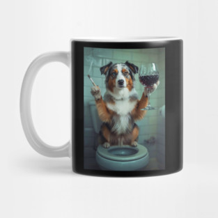 Funny Australian Shepherd Drinking Red Wine On Toilet Mug