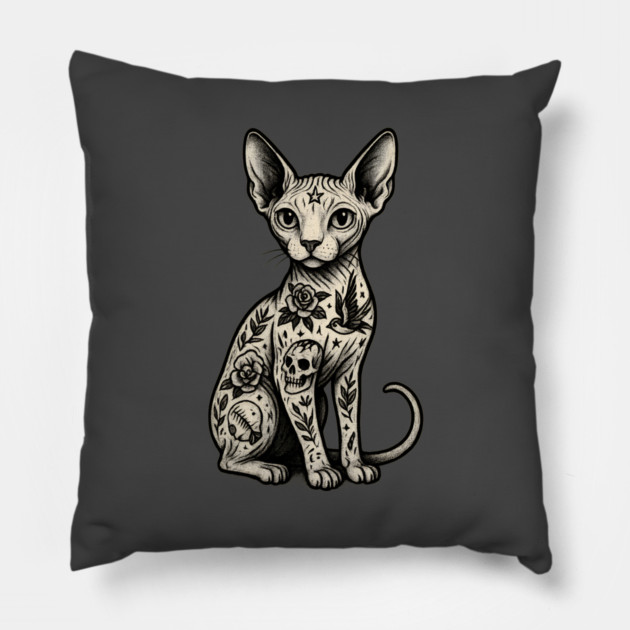 Tattooed Sphynx Cat Pillow by Demian Stipatio