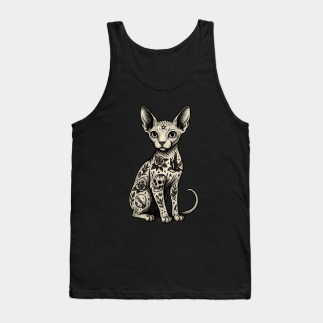 Tattooed Sphynx Cat Tank Top by Demian Stipatio