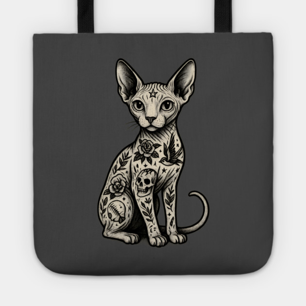 Tattooed Sphynx Cat Tote by Demian Stipatio