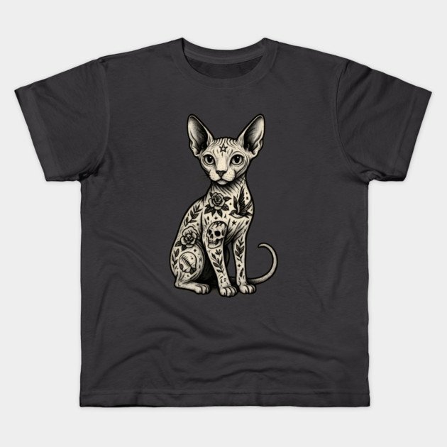 Tattooed Sphynx Cat Kids T-Shirt by Demian Stipatio