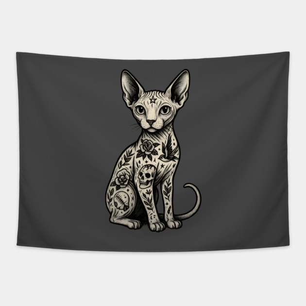 Tattooed Sphynx Cat Tapestry by Demian Stipatio