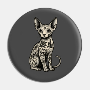 Tattooed Sphynx Cat Pin