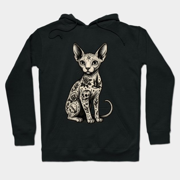 Tattooed Sphynx Cat Hoodie by Demian Stipatio
