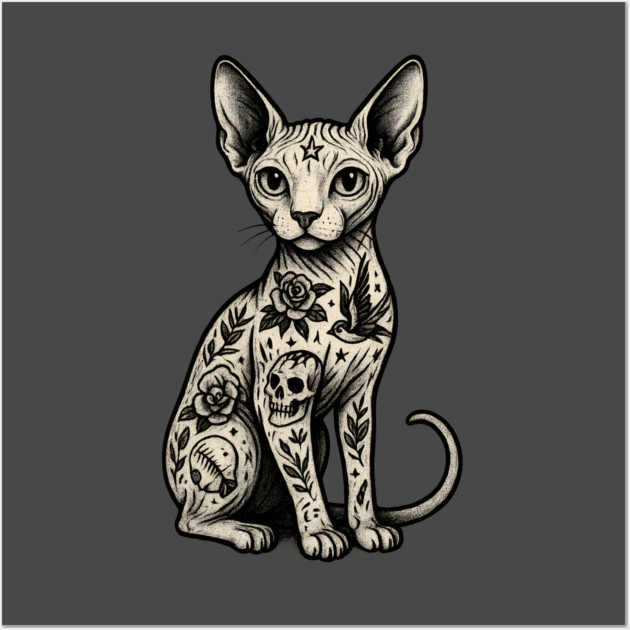 Tattooed Sphynx Cat Wall Art by Demian Stipatio