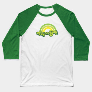 Vegan Guy Retro Rainbow Green Baseball T-Shirt
