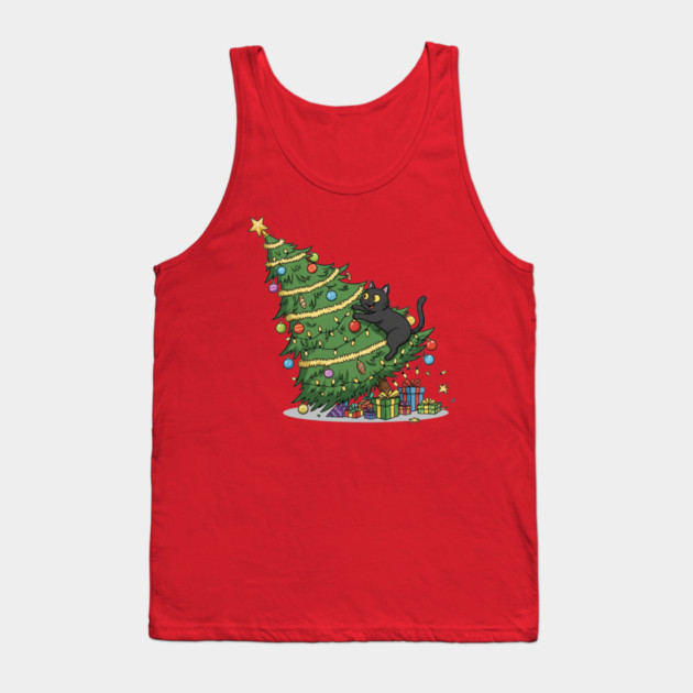 Cat Climbing the Christmas Tree Tank Top by Creatifly Graphic Tees