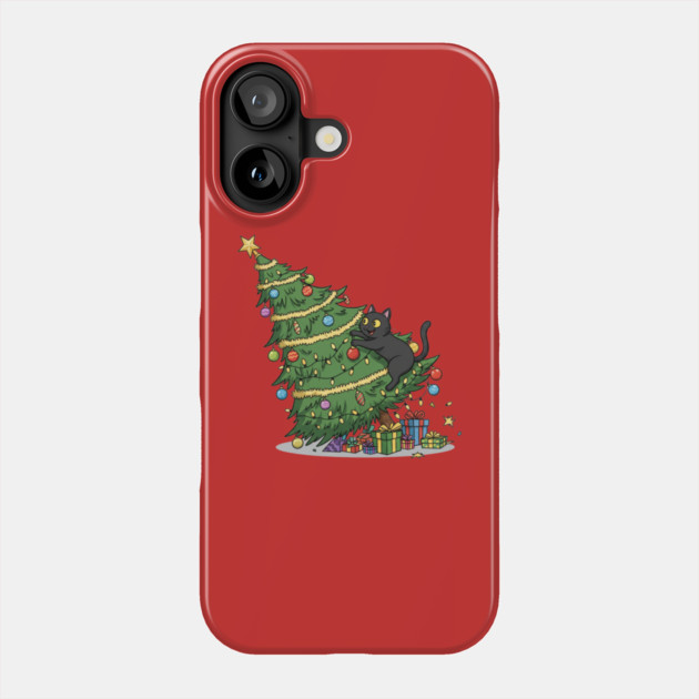 Cat Climbing the Christmas Tree Phone Case by Creatifly Graphic Tees