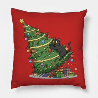 Cat Climbing the Christmas Tree Pillow