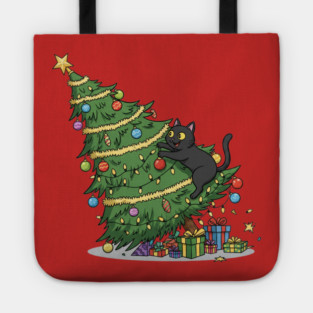 Cat Climbing the Christmas Tree Tote