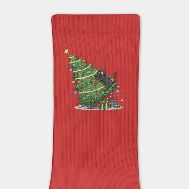 Cat Climbing the Christmas Tree by Creatifly Graphic Tees