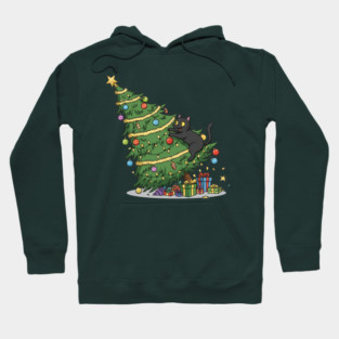 Cat Climbing the Christmas Tree Hoodie