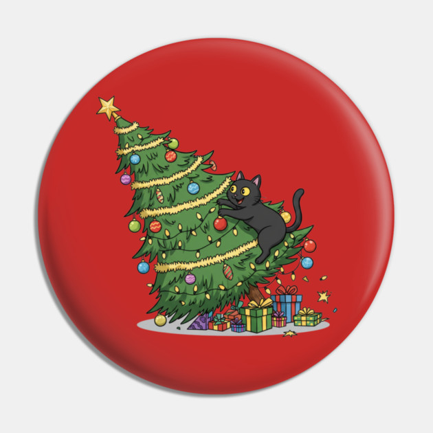 Cat Climbing the Christmas Tree Pin by Creatifly Graphic Tees