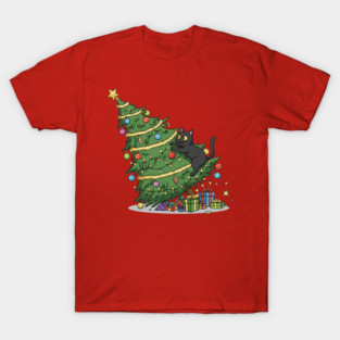 Cat Climbing the Christmas Tree T-Shirt