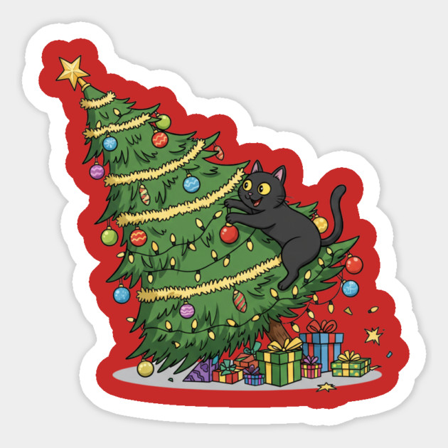 Cat Climbing the Christmas Tree Magnet by Creatifly Graphic Tees