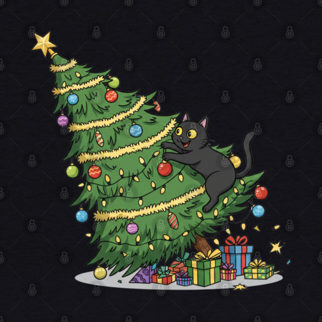 Cat Climbing the Christmas Tree by Creatifly Graphic Tees