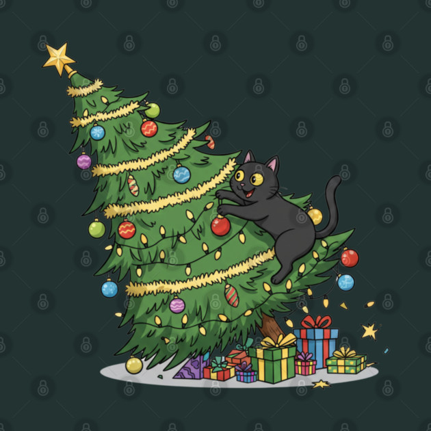 Cat Climbing the Christmas Tree by Creatifly Graphic Tees